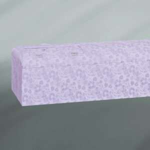 A lilac decorated coffin.