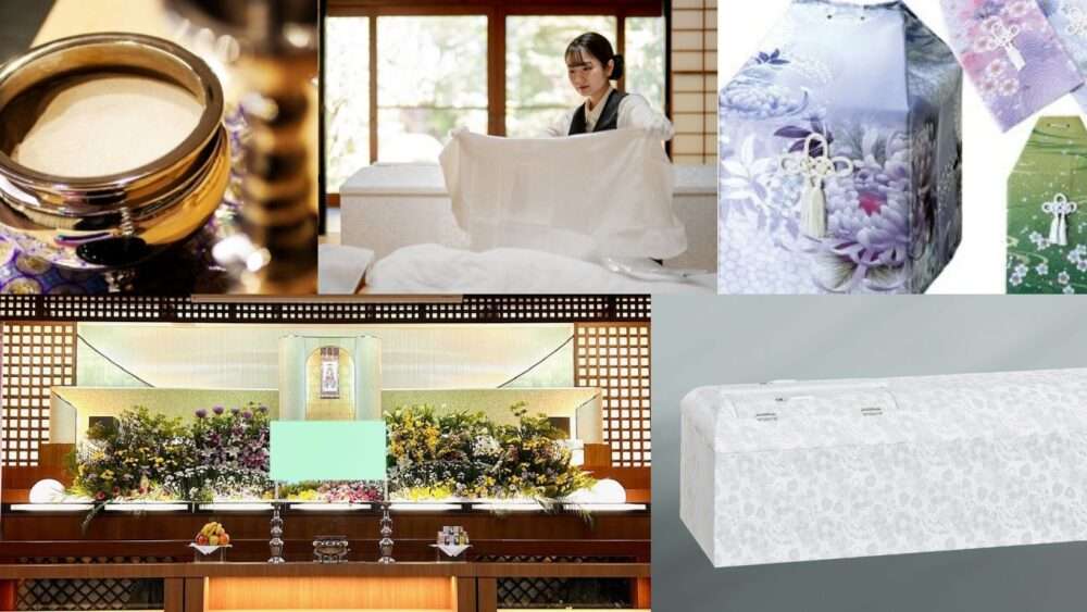 Photos of the items included in the funeral plan.