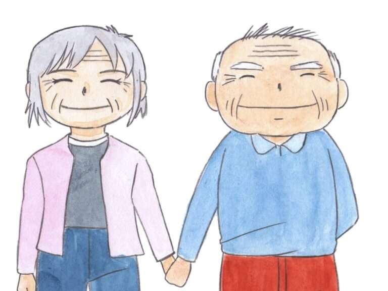 Elderly couple holding hands