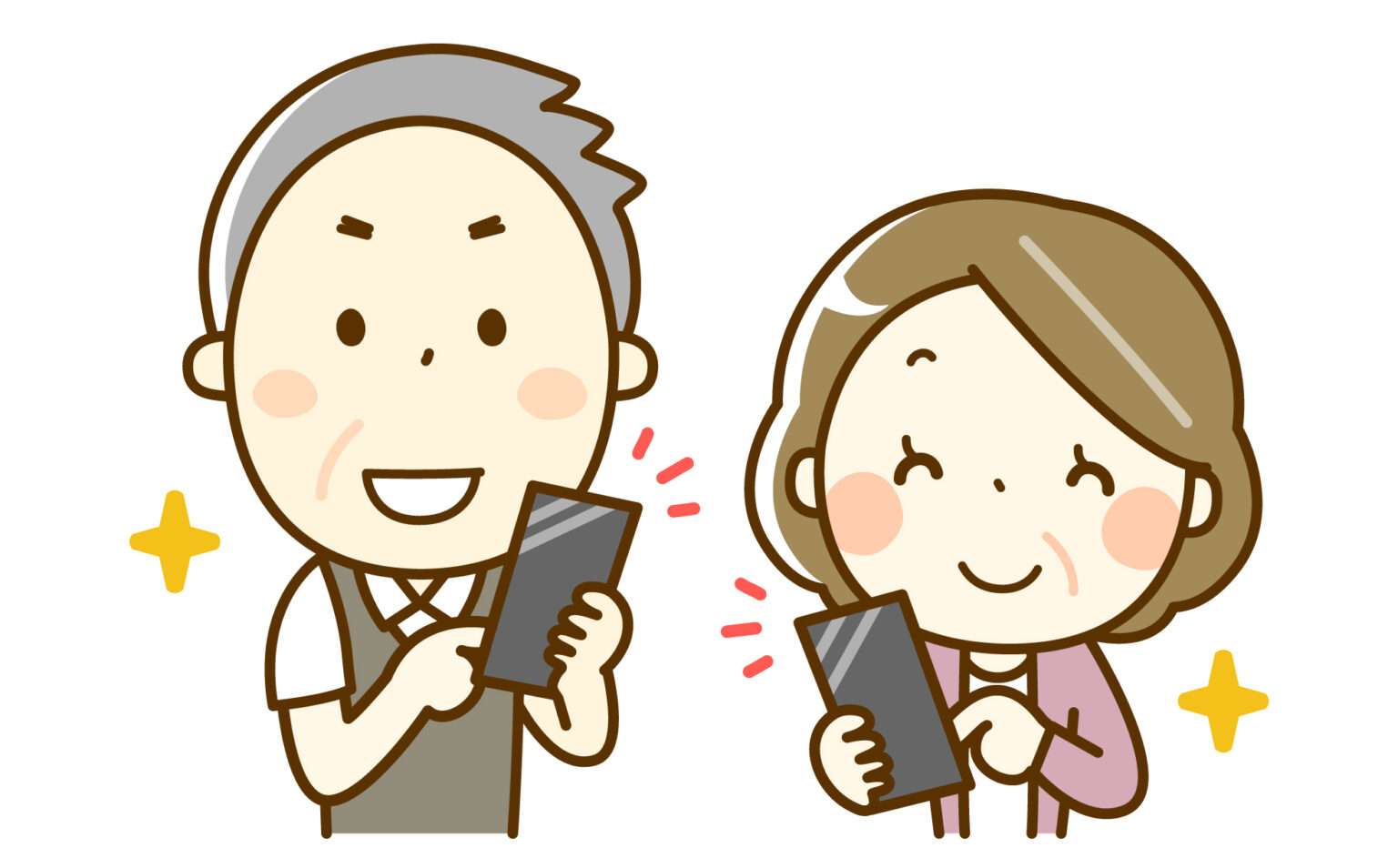 An elderly couple operating a smartphone
